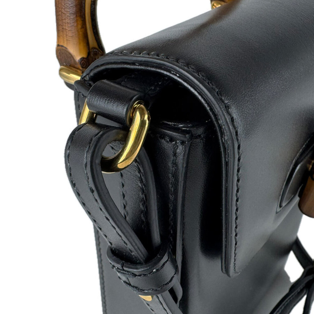 GUCCI Authentic Black Leather Bamboo Shoulder Bag - Picture 6 of 13